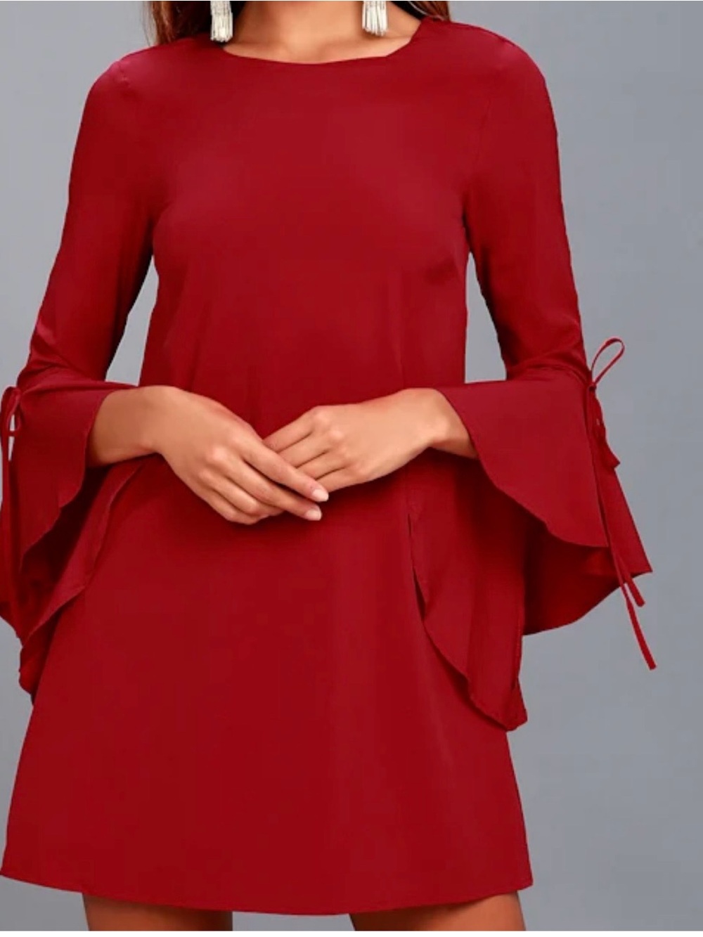 Lulu's Crimson Bell-Sleeve Shift Dress